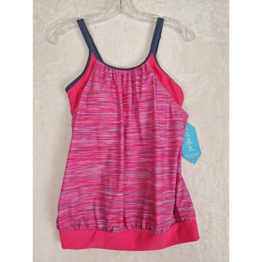 Free Country Swimwear Ladies Tankini Top Coral Streaks With Padding Size Small